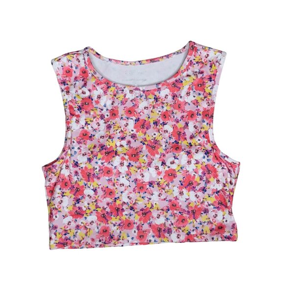 Laundry By Shelli Segal Floral Print Athletic Crop Top & Shorts Set L top M bott - Picture 5 of 6